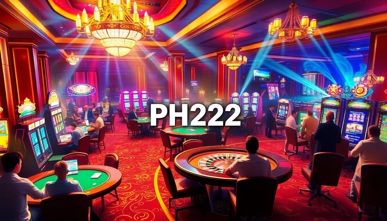 PH222 players enjoying exciting slot machines and vibrant gambling activities.