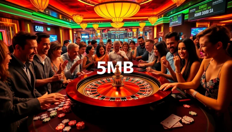 Experience a high-energy casino scene where players engage with games for thrilling winnings, showcasing the concept of 5MB in excitement.
