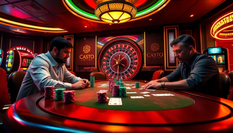 At https://lc88.blog/, experience the thrill of competitive poker as players strategize at a casino table with vibrant chips and cards.
