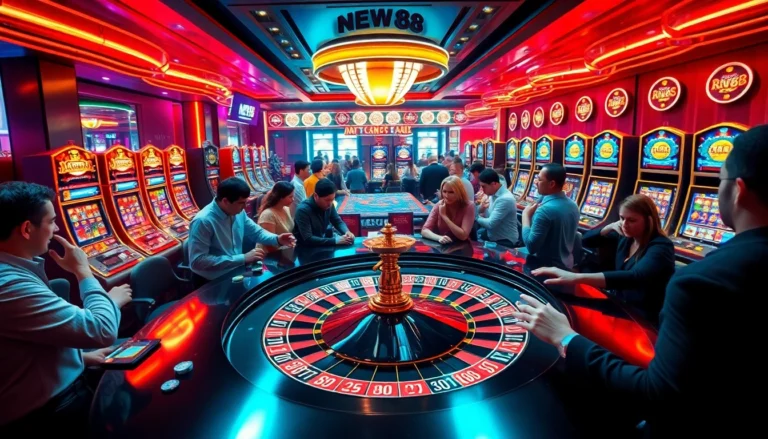 New88's thrilling roulette action with players betting and celebrating wins at a vibrant casino table.