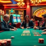 Experience thrilling gameplay at LC88 with focused players competing at a poker table in a lively casino setting.